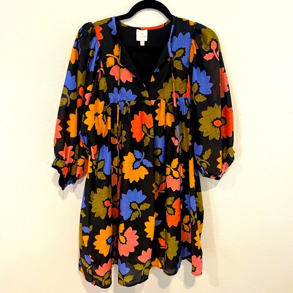 Floral Mini Dress - Black, Red, Blue, Orange - Picture 6 of 9